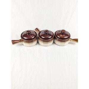 Vintage French Onion Chili Bowls – Set of 3 Pottery Soup Bowls with Handle & Lid